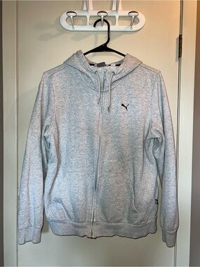 Puma Light Gray Men’s Full-Zip Hoodie with Logo